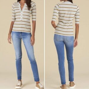 Veronica Beard Ophelie Striped Ribbed Henley top Size L